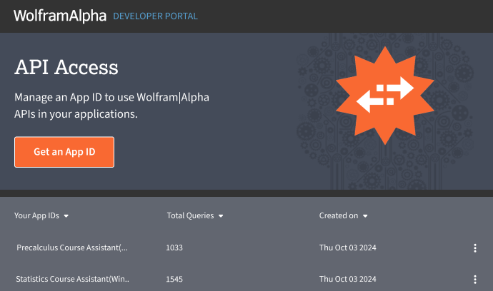 WolframAlpha Developer Portal screenshot