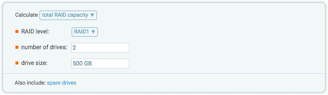 Many Wolfram|Alpha queries generate simple interfaces for exploring equations, formulas and other information using pull-down menus and fillable text fields. For example, the "RAID array" query yields the following user interface: